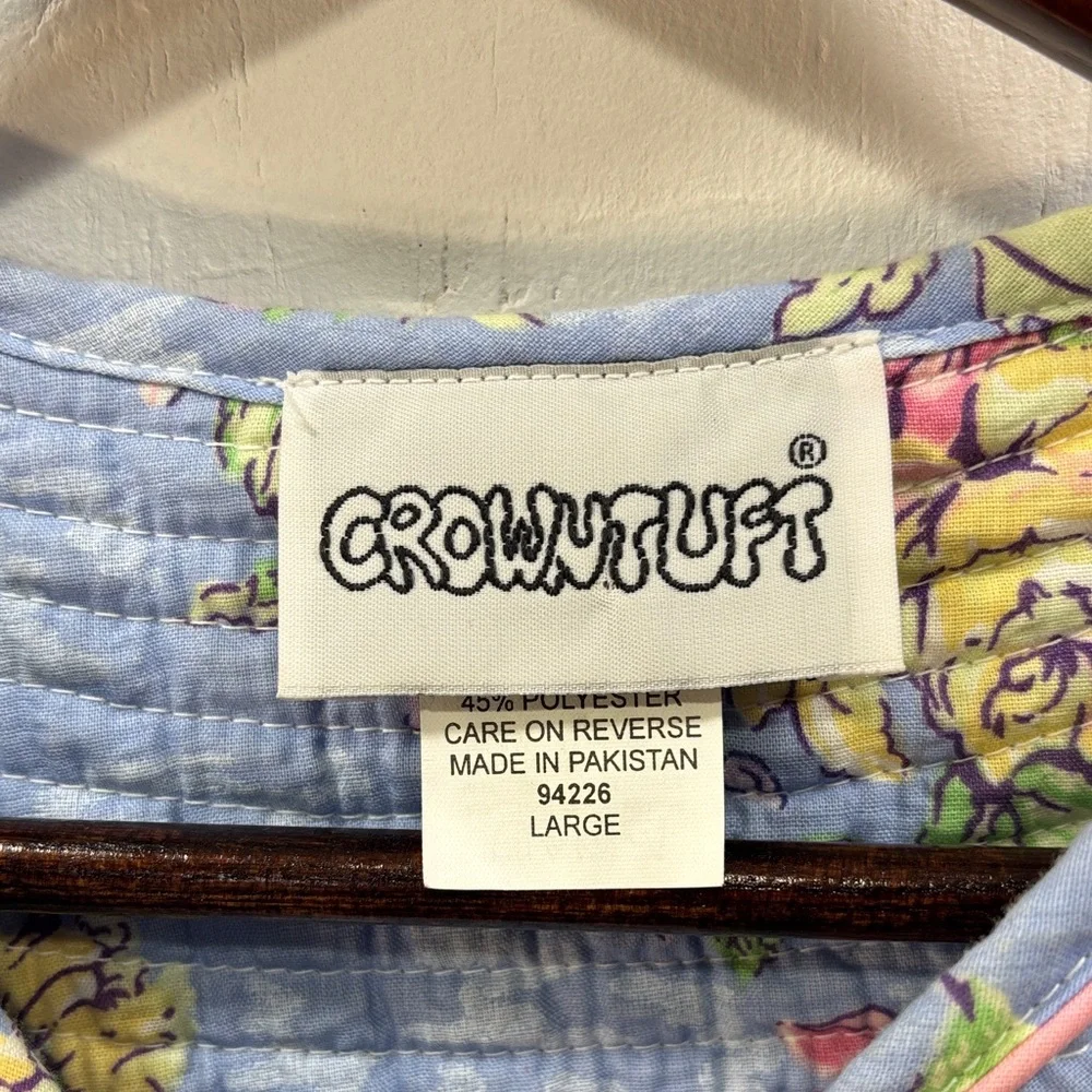 Vintage CROWNTUFT Sz Large Blue Front Button Polyester Loungewear Housecoat Robe